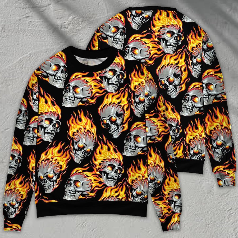 Skull Cool On Fire - Sweater - Ugly Christmas Sweaters