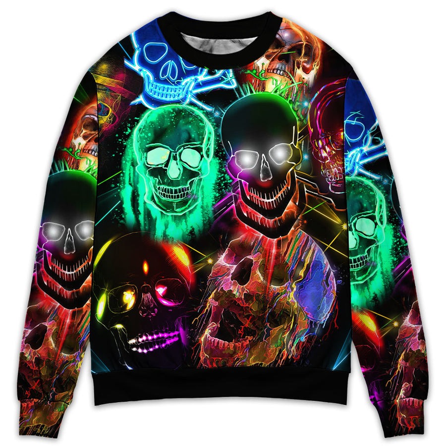 Skull Glowing Colorful Style - Sweater - Ugly Christmas Sweater