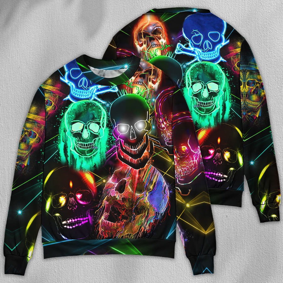 Skull Glowing Neon Light - Sweater - Ugly Christmas Sweaters