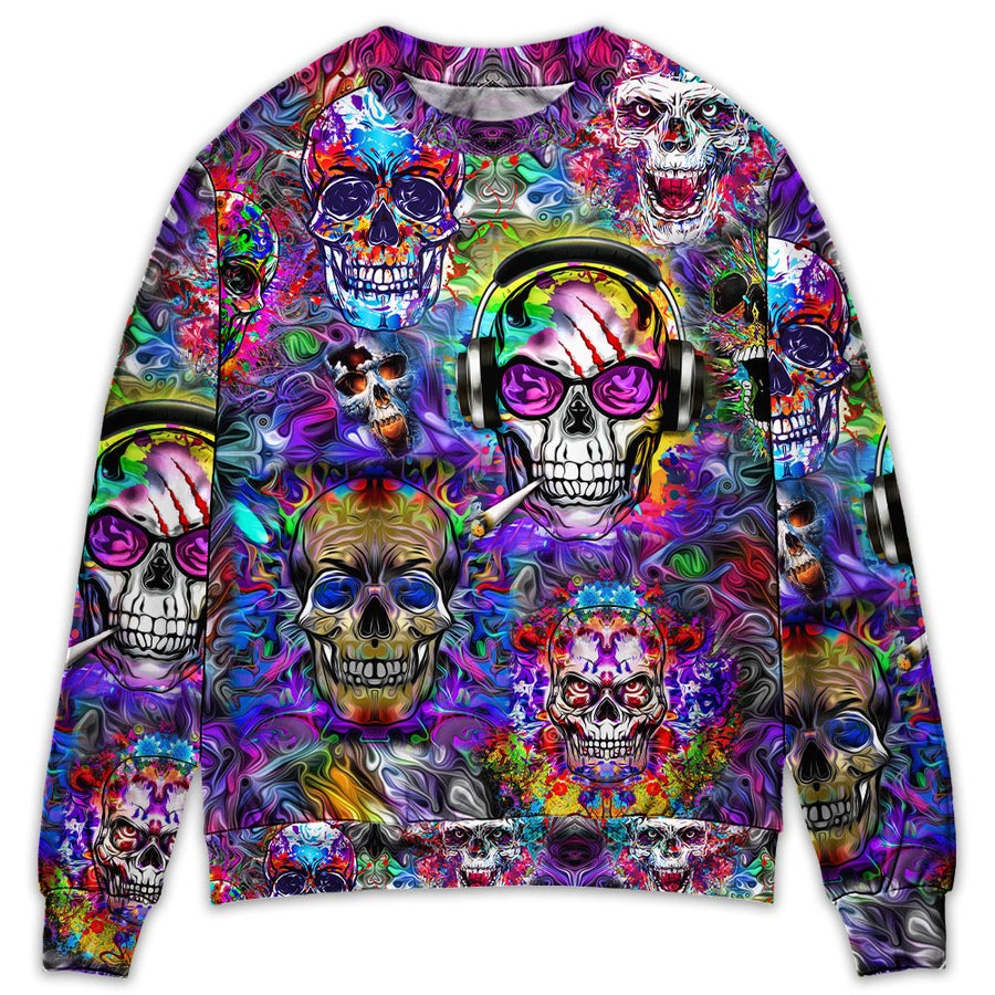 Skull Hippie Colorful Art Style - Sweater - Ugly Christmas Sweater