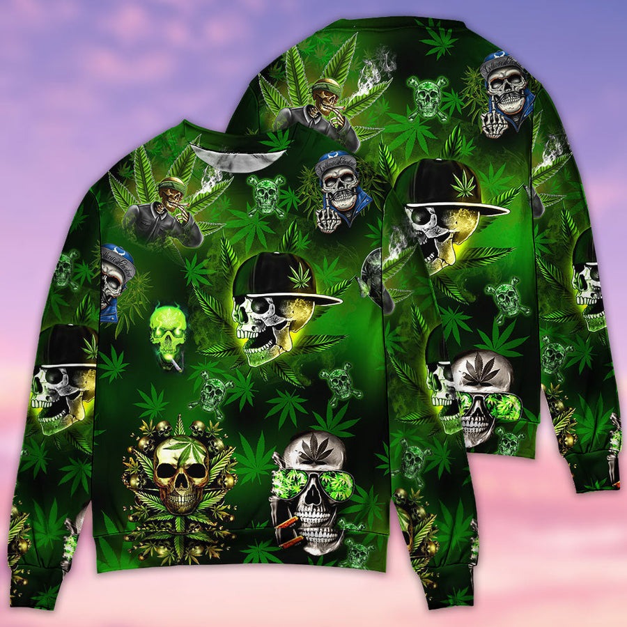 Skull Let's Get High Green - Sweater - Ugly Christmas Sweaters