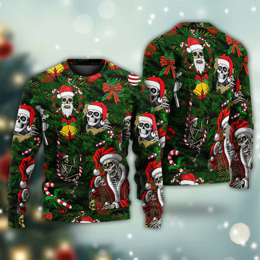 Skull Merry Xmas Happy Christmas - Sweater - Ugly Christmas Sweaters