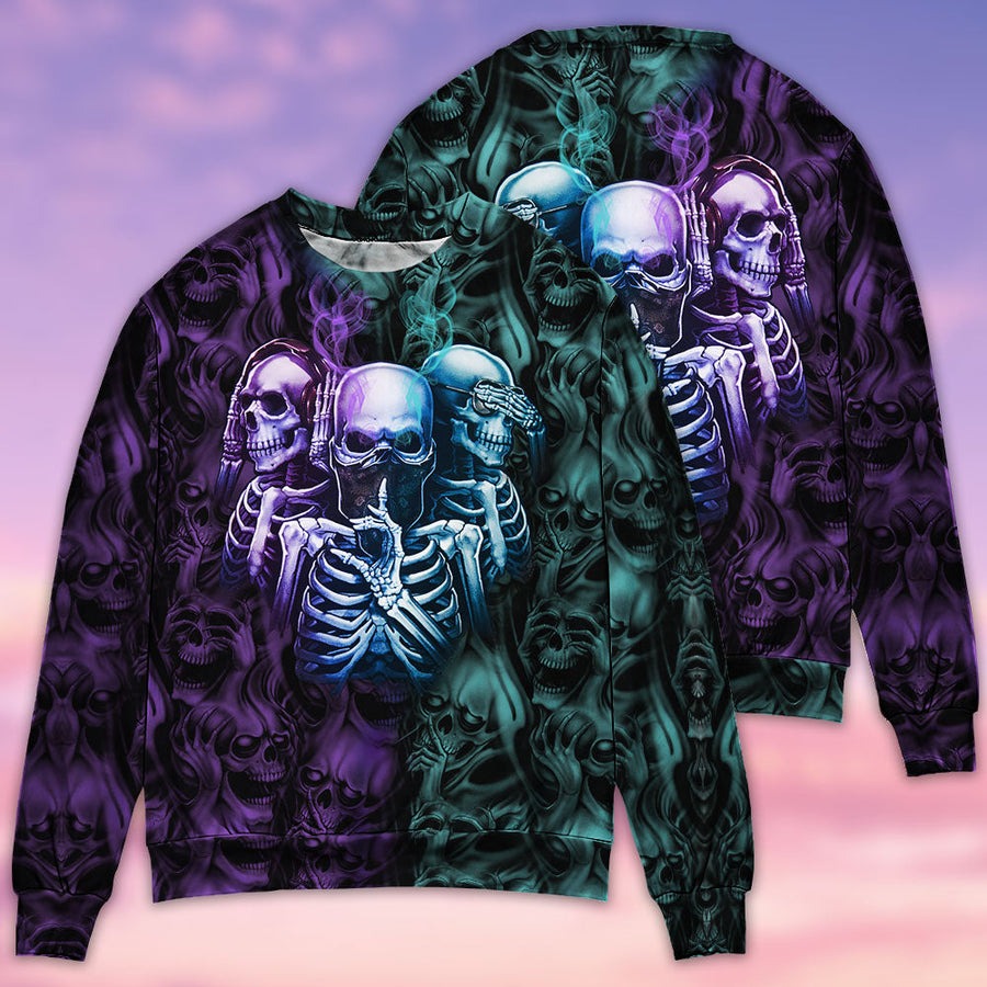 Skull Neither Hear Nor See - Sweater - Ugly Christmas Sweaters