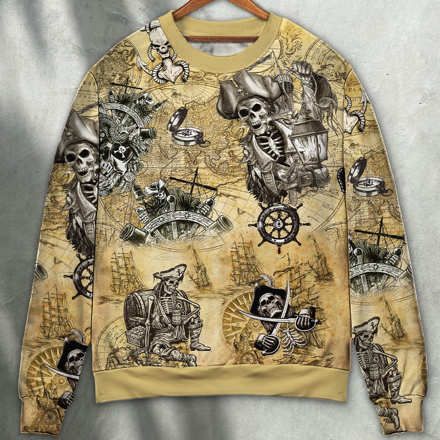 Skull Pirate Save A Ship Ride A Pirate - Sweater - Ugly Christmas Sweater