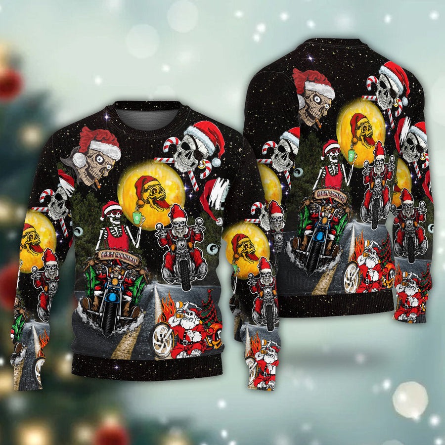 Skull Santa Is Racing To You Christmas - Sweater - Ugly Christmas Sweaters