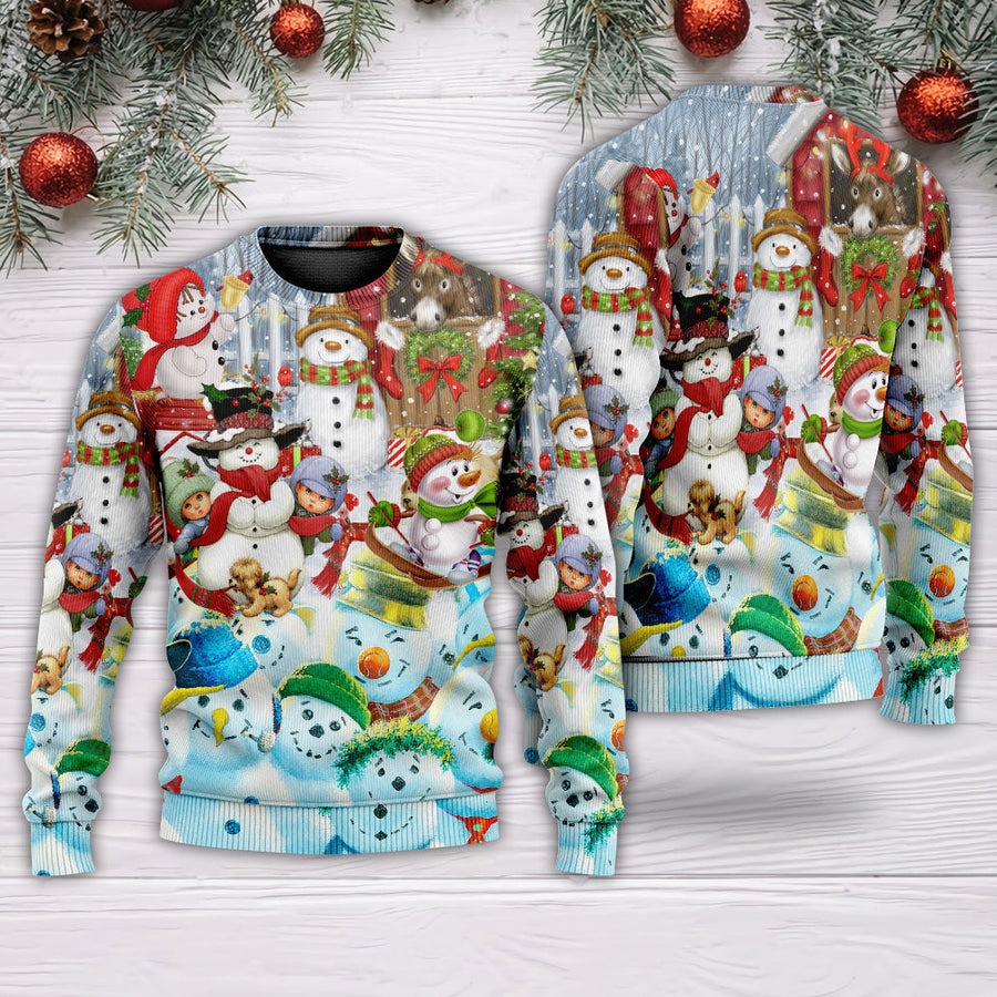 Snowman Happy Farm Holiday Christmas - Sweater - Ugly Christmas Sweaters