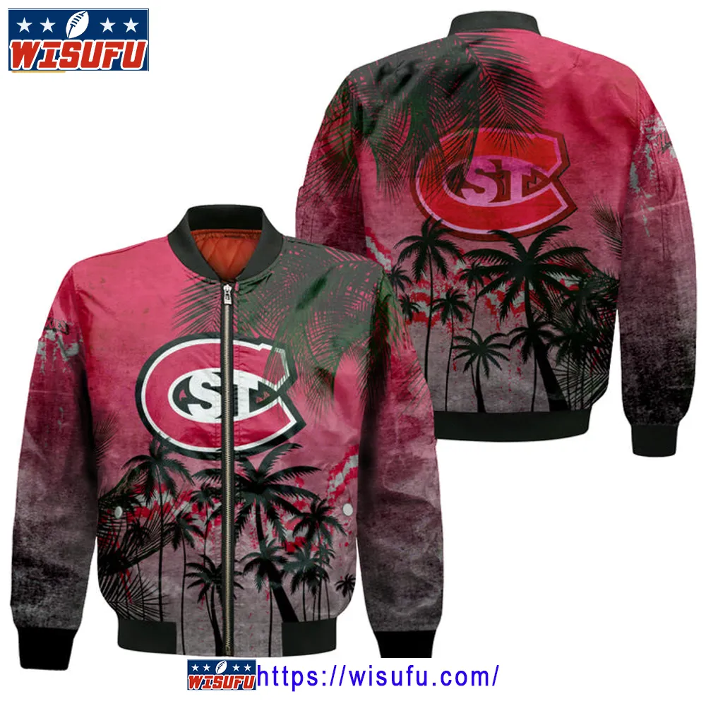 St. Cloud State Huskies Coconut Tree Tropical Grunge Bomber Jacket