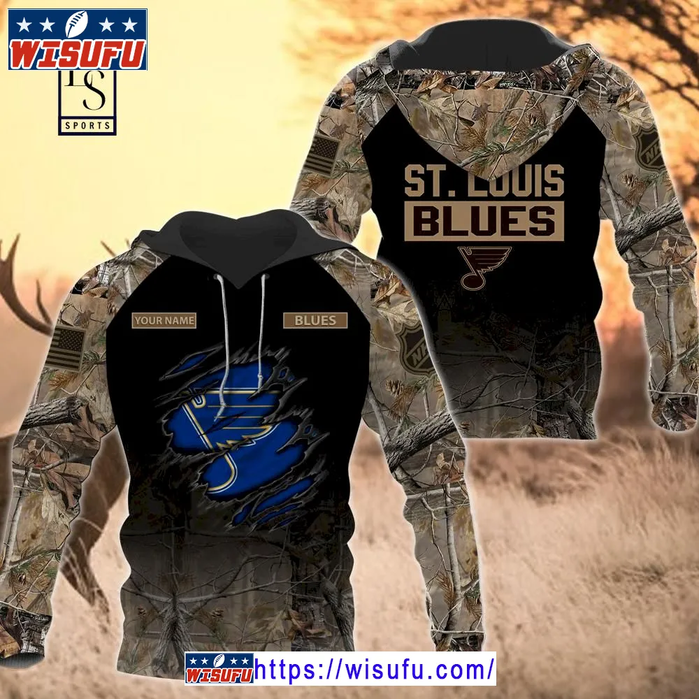 St. Lou.is Blues Personalized Hunting Camo Hoodie 3d