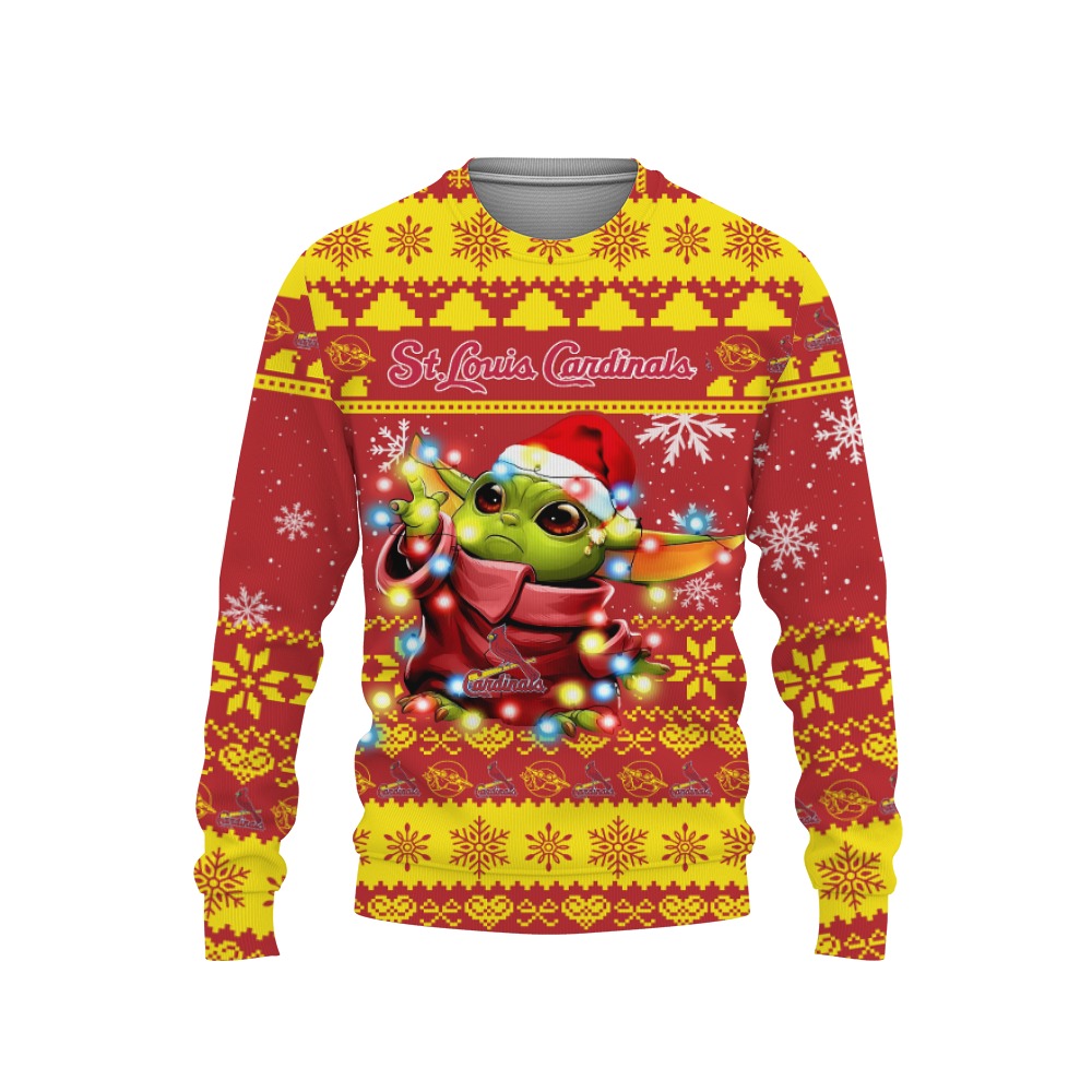 St. Louis Cardinals Baby Yoda Star Wars Sports Football American Ugly Christmas Sweater New Trends For Fans Club Gifts Unisex, Hoodie, Sweatshirt-3D Sweatshirt