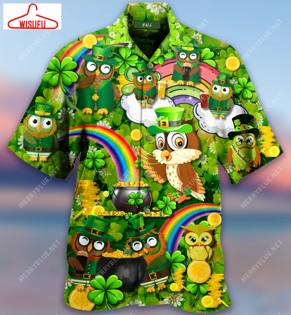 St. PatrickÂs Day Owl Hawaiian Shirt, New Hawaiian Holiday Outfits, New Fashion Gifts