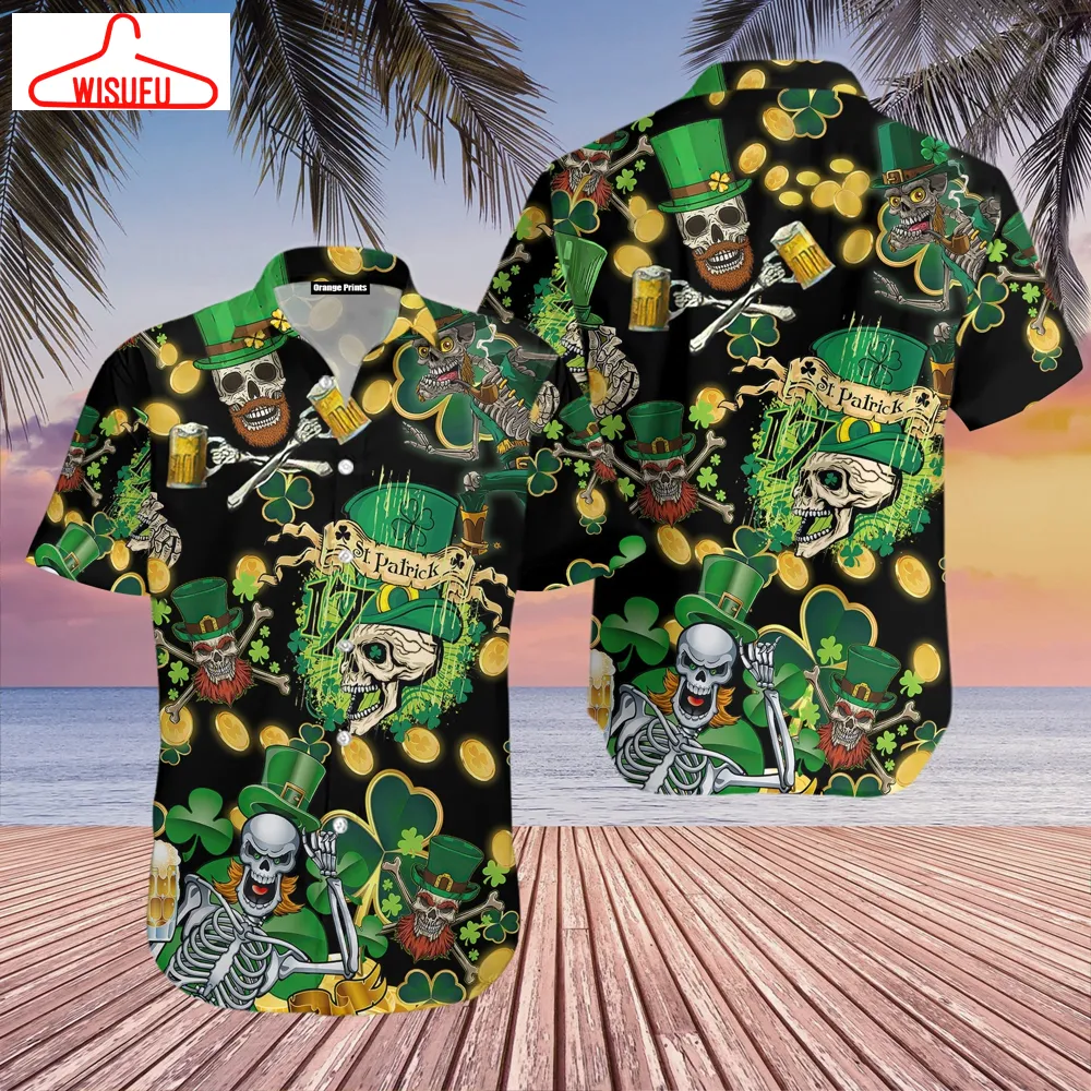 St. PatrickÂs Day Skull Hawaiian Shirt - For Men & Women - Adult - Hl1439, New Hawaiian Holiday Outfits, New Fashion Gifts