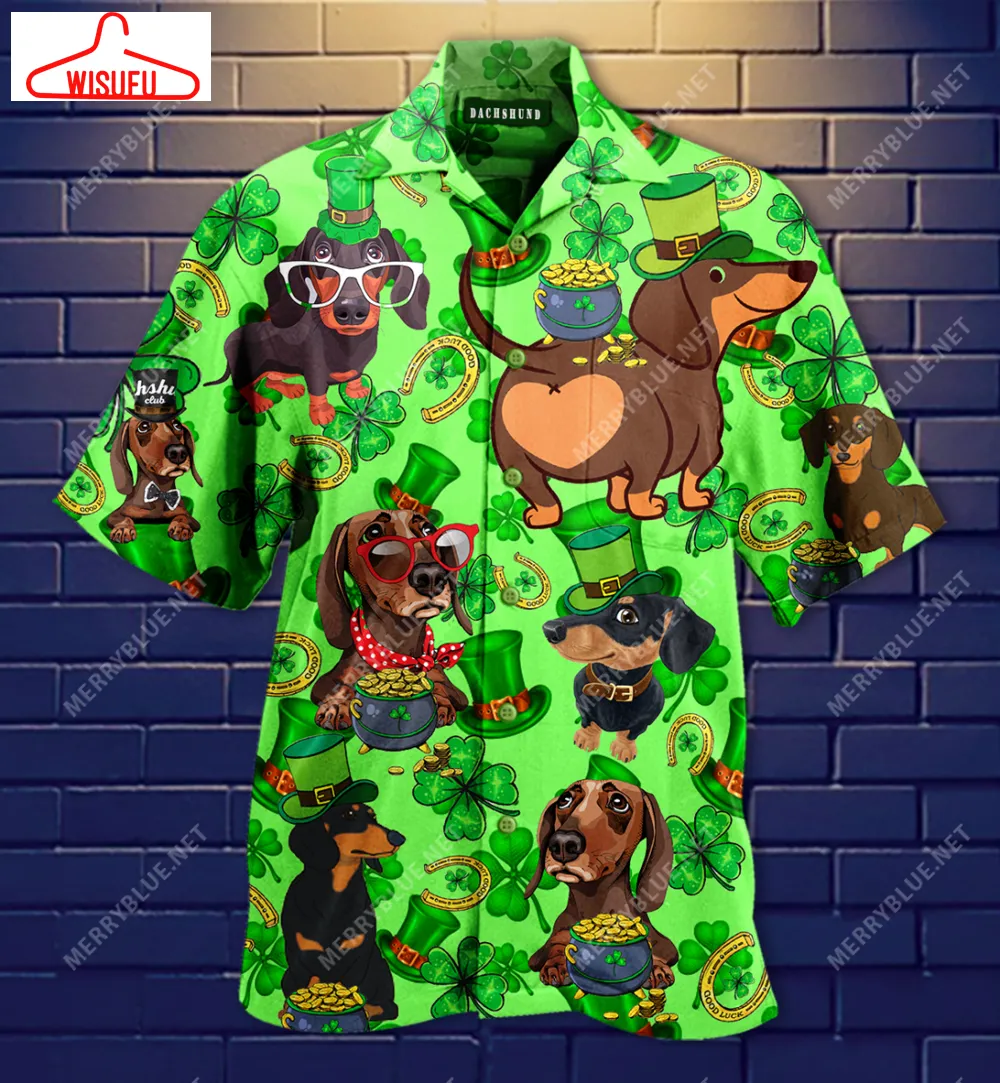 St. Patrick's Day Dachshund Hawaiian Shirt, Saint Patrick's Day Gift Ideas, New Fashion Gifts