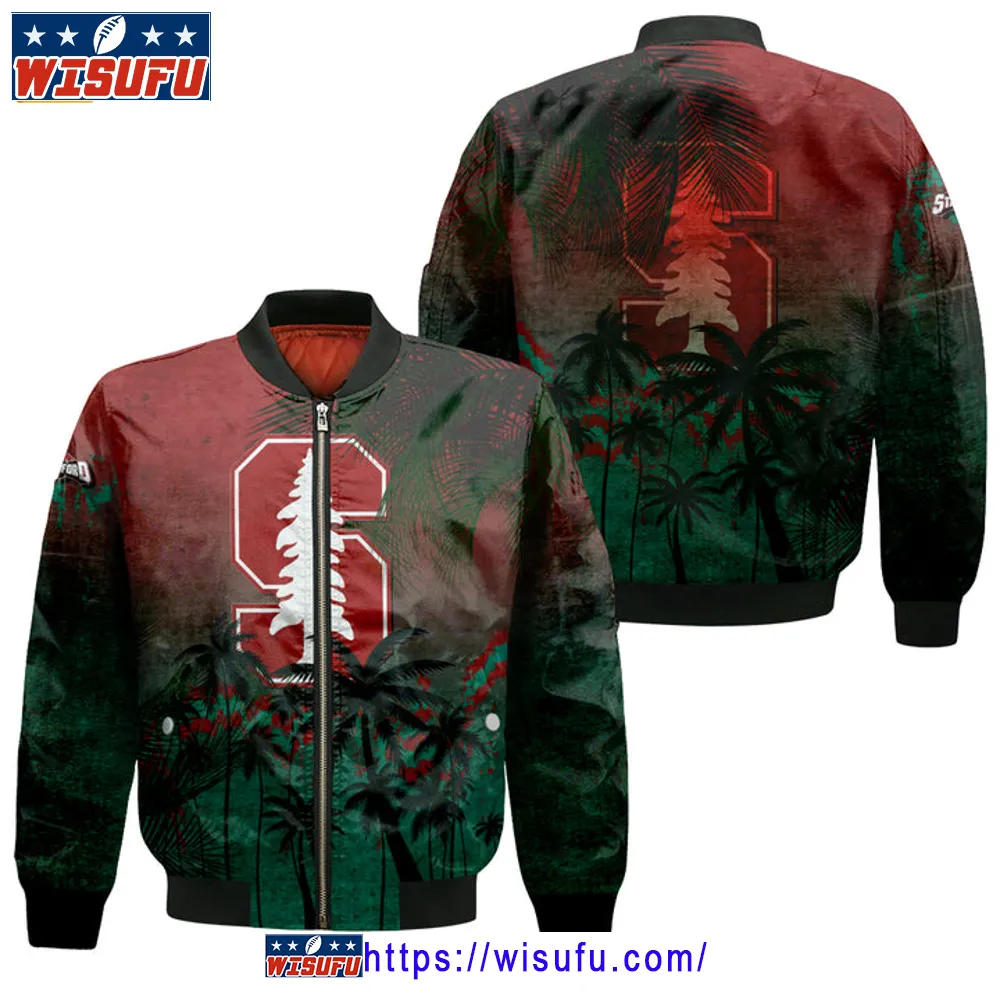 Stanfor.d Cardinal Coconut Tree Tropical Grunge Bomber Jacket