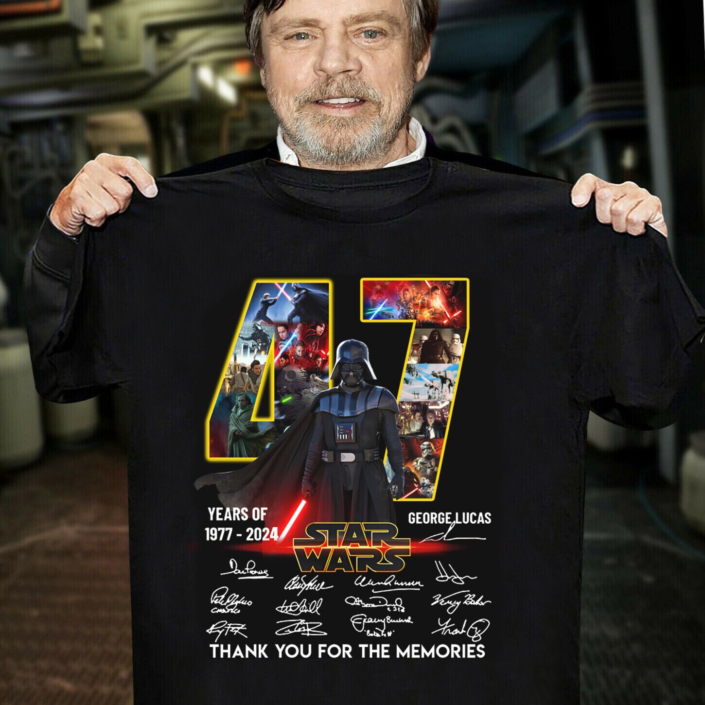 Star Wars 47th Anniversary 1977 2024 Signatures Anniversary Gift Tshirt Men