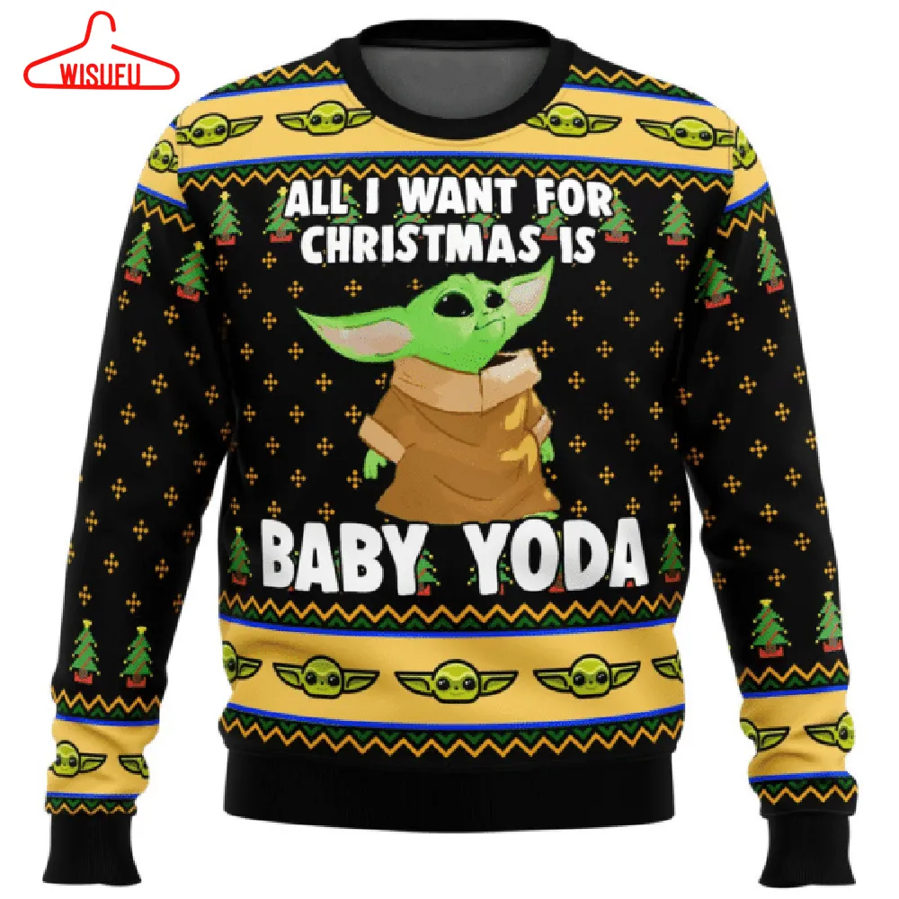 Star Wars Baby Yoda All I Want Mandalorion Ugly Sweater Gifts, Star Wars Gift Fan Ugly Sweater