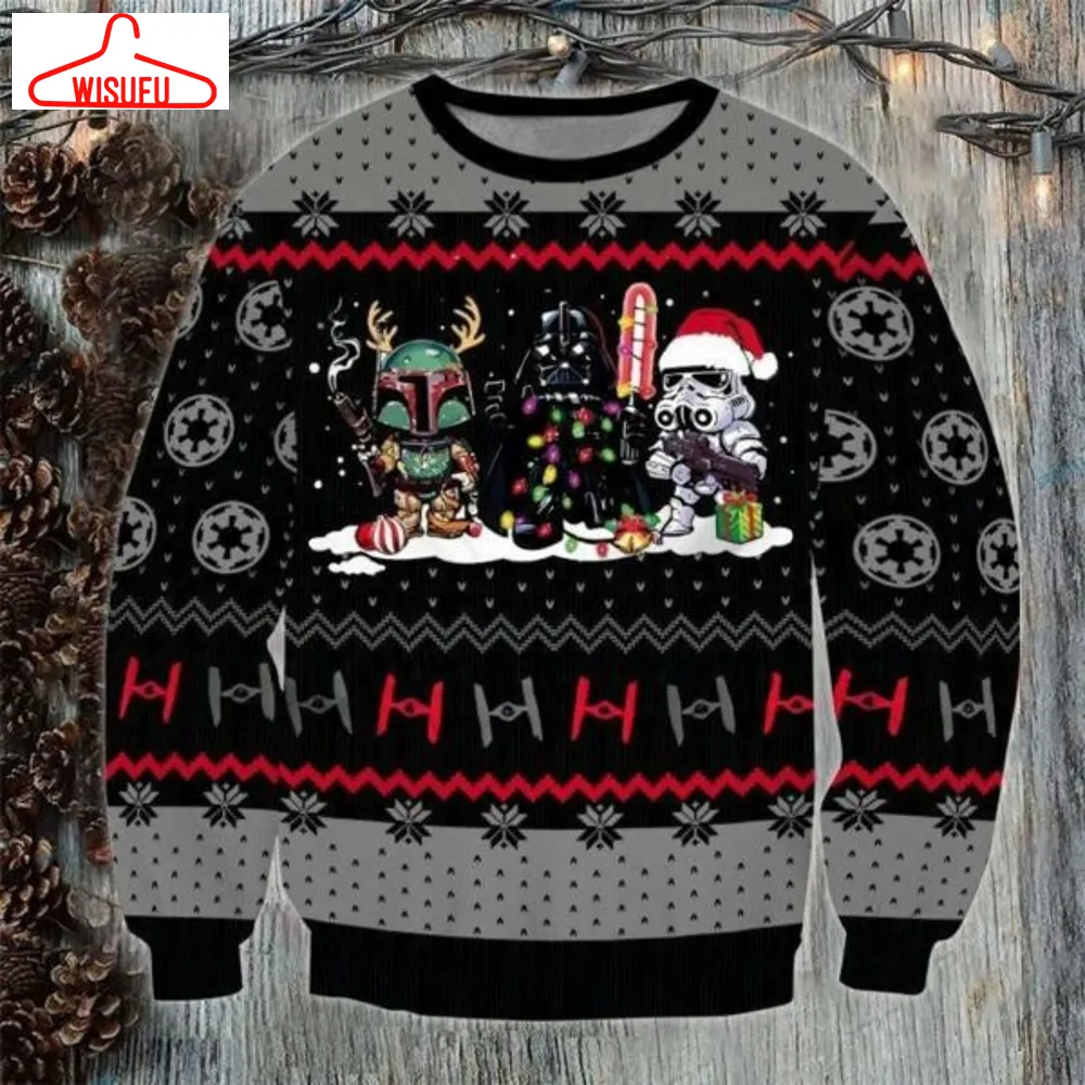 Star Wars Boba Fett Darth Vader Ugly Sweater, Christmas Gift, Star Wars Boba Fett Darth Vader Ugly Christmas Sweater