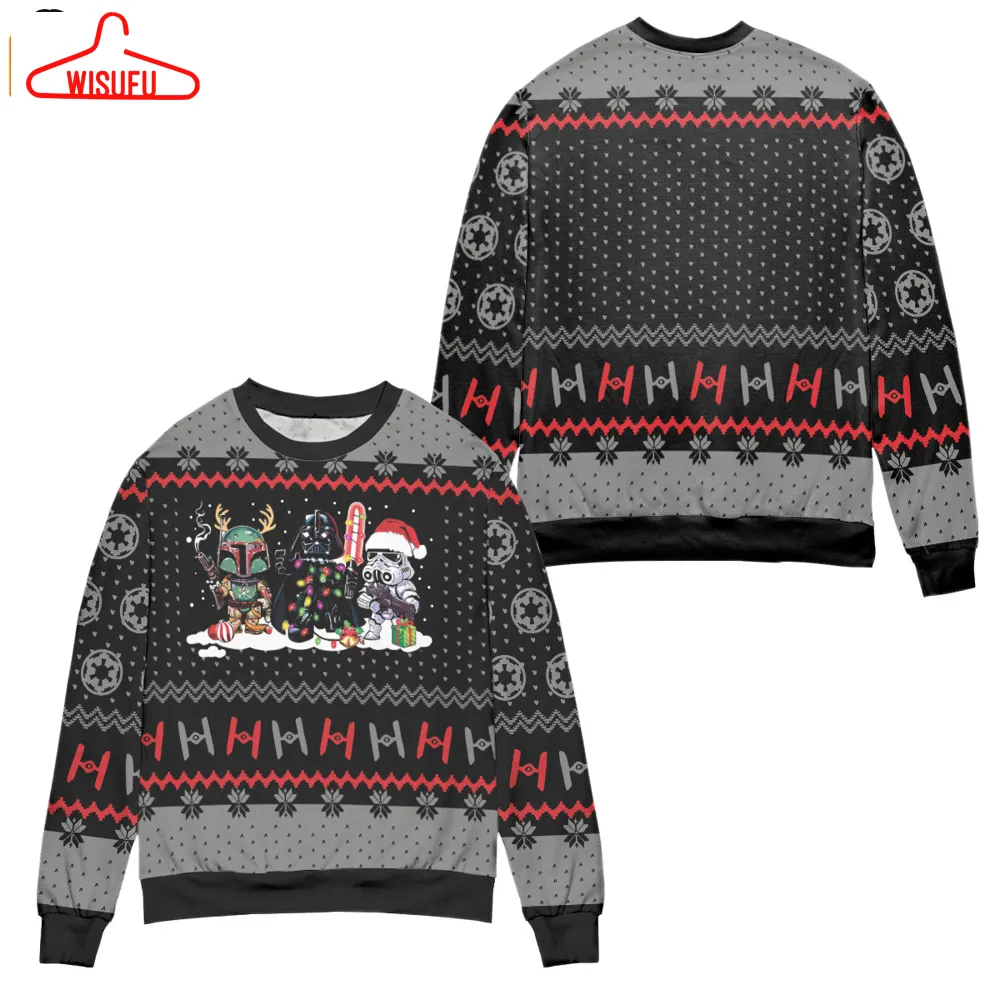 Star Wars Darth Vader Stormtrooper & Boba Fett Xmas Black Pattern Ugly Christmas Sweater