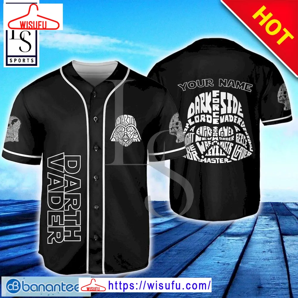 Star Wars Typo Darth Vader Style Black And White Custom Name Baseball Jersey, New Fashion Gifts