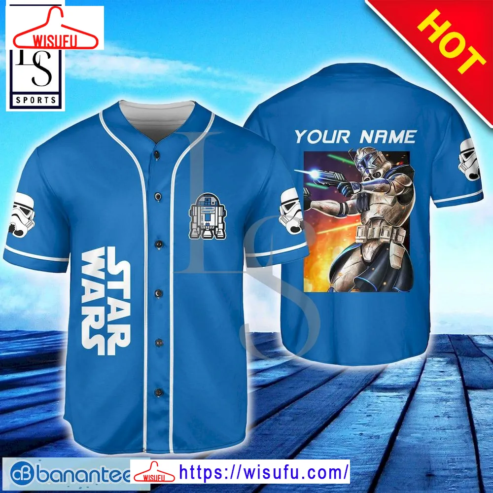 Starwar Blue White Custom Name Baseball Jersey, New Fashion Gifts