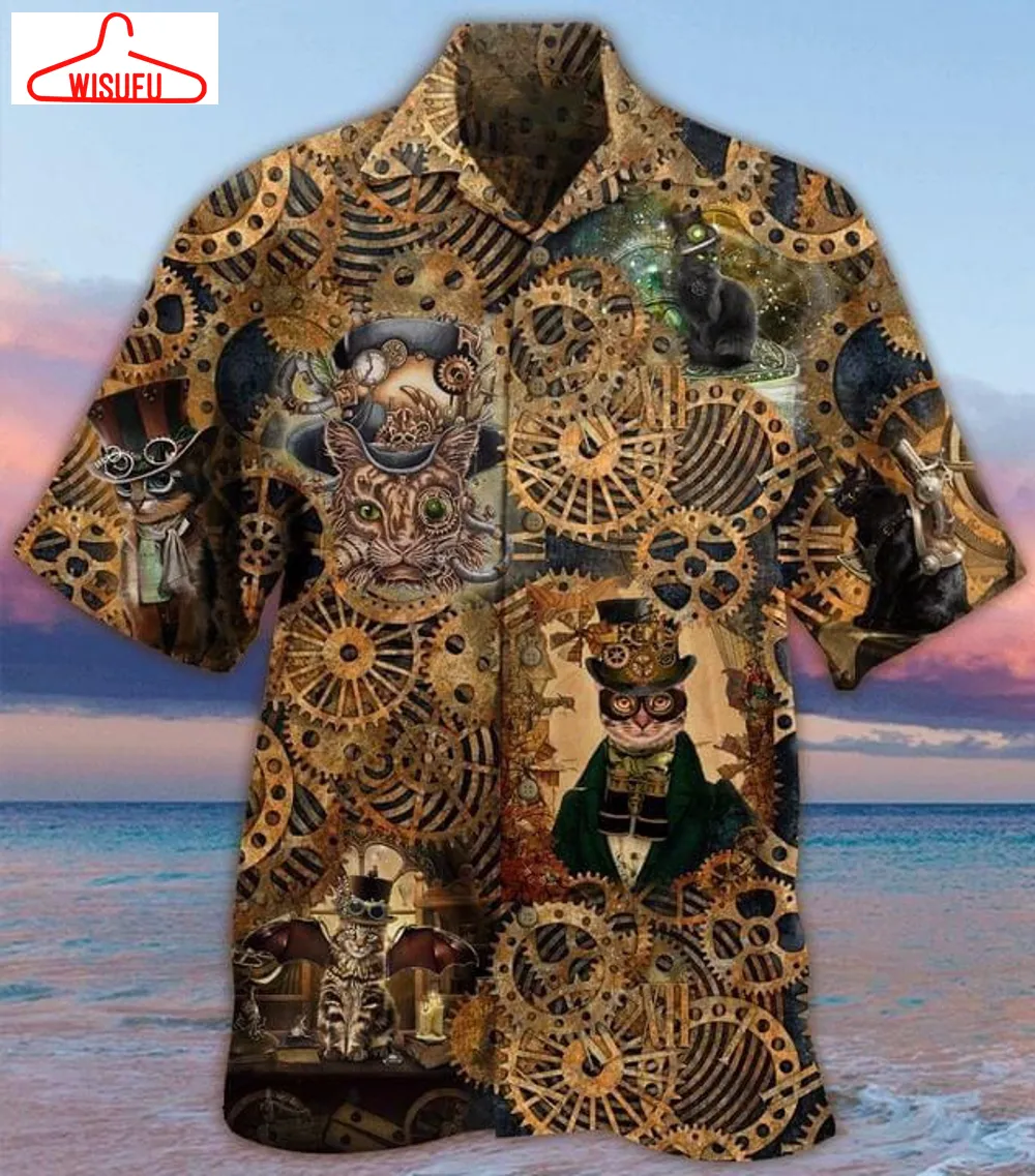 Steampunk Cat Print Hawaiian Shirt