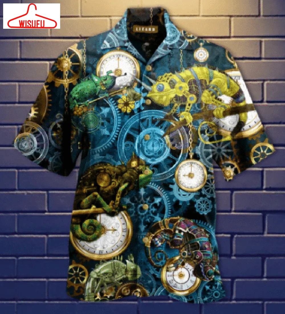 Steampunk Lizards Graphic Print Short Sleeve Hawaiian Casual Shirt Size S - 5xl, New Fashion, Best Gift Ideas, New Fashion Gifts