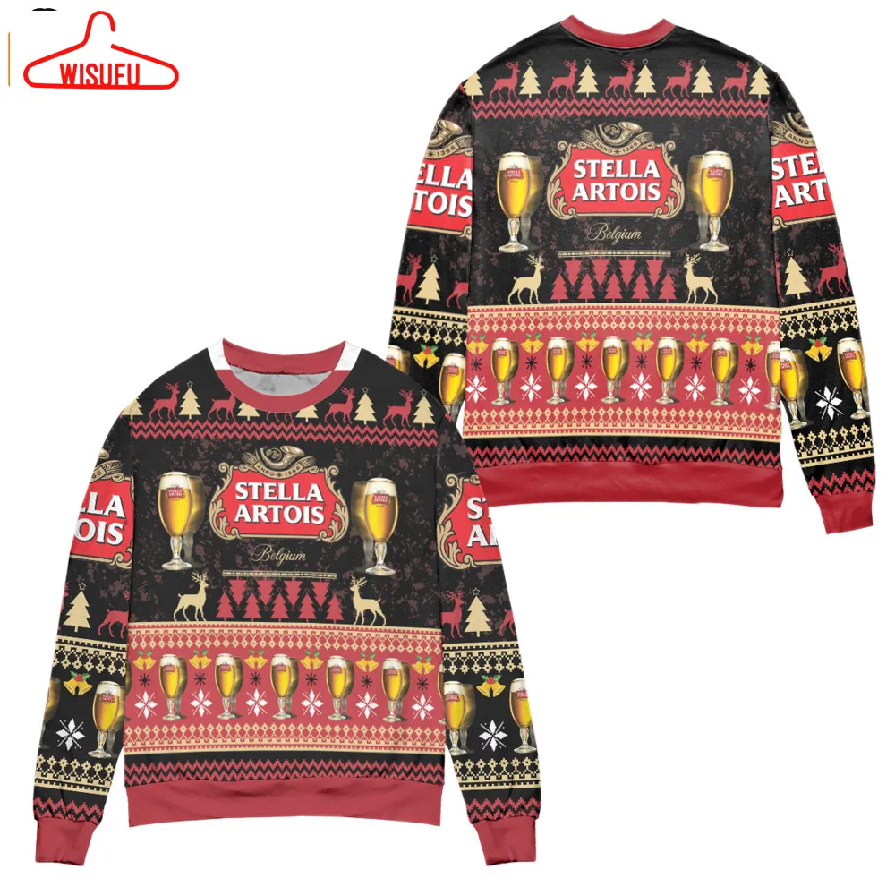 Stella Artois Beer Reindeer Pattern Ugly Christmas Sweater