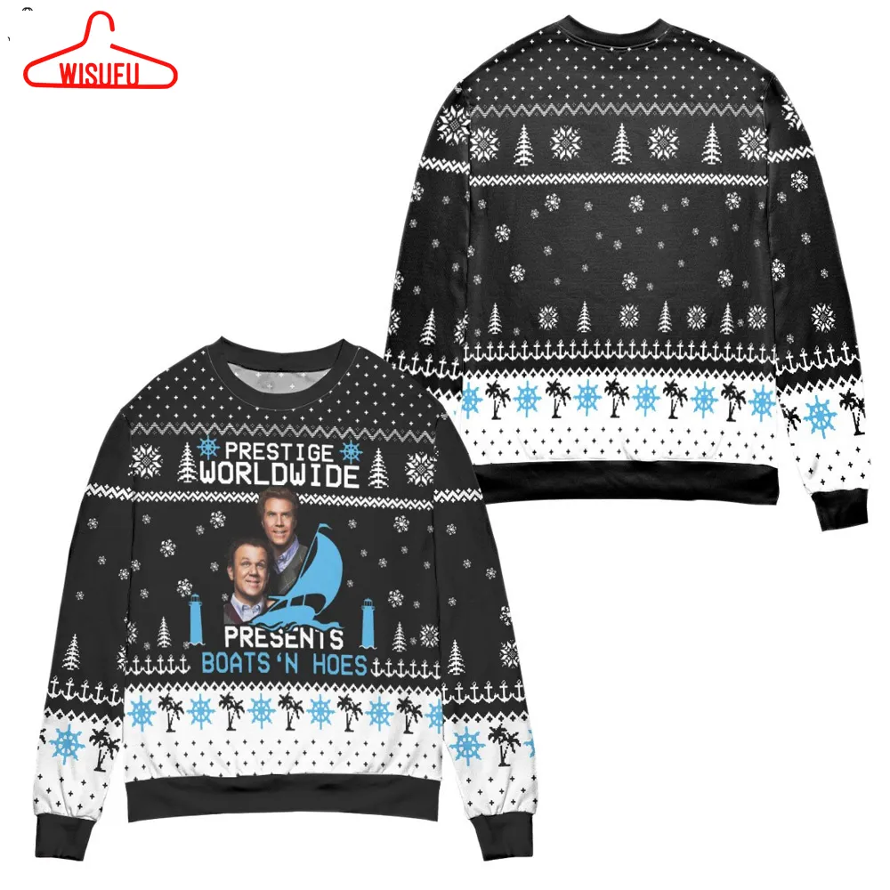 Step Brothers Prestige Worldwide Presents Boats 'n Hoes Black Ugly Christmas Sweater