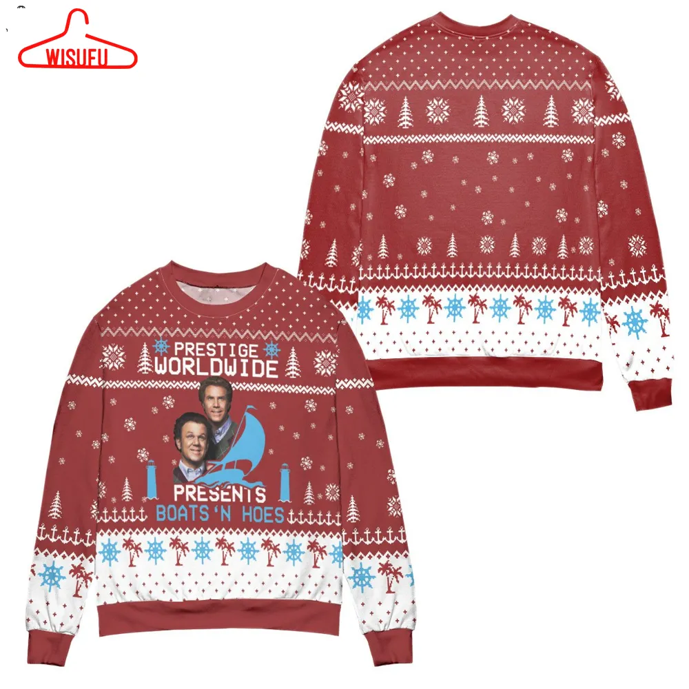 Step Brothers Prestige Worldwide Presents Boats 'n Hoes Red Ugly Christmas Sweater