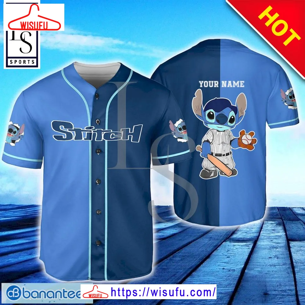 Stich Baseball Blue Horizontal Text Custom Name Baseball Jersey, New Fashion Gifts