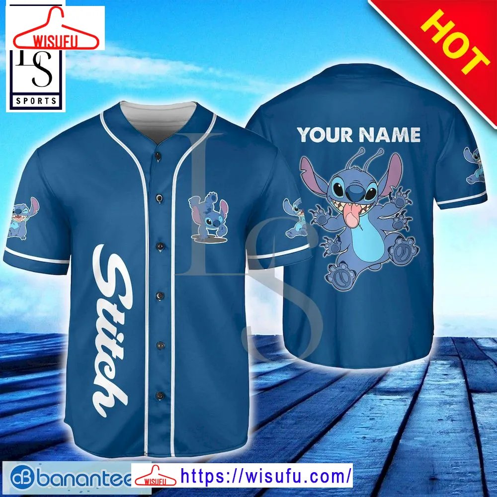 Stitch Blue Custom Name Baseball Jersey, New Fashion Gifts