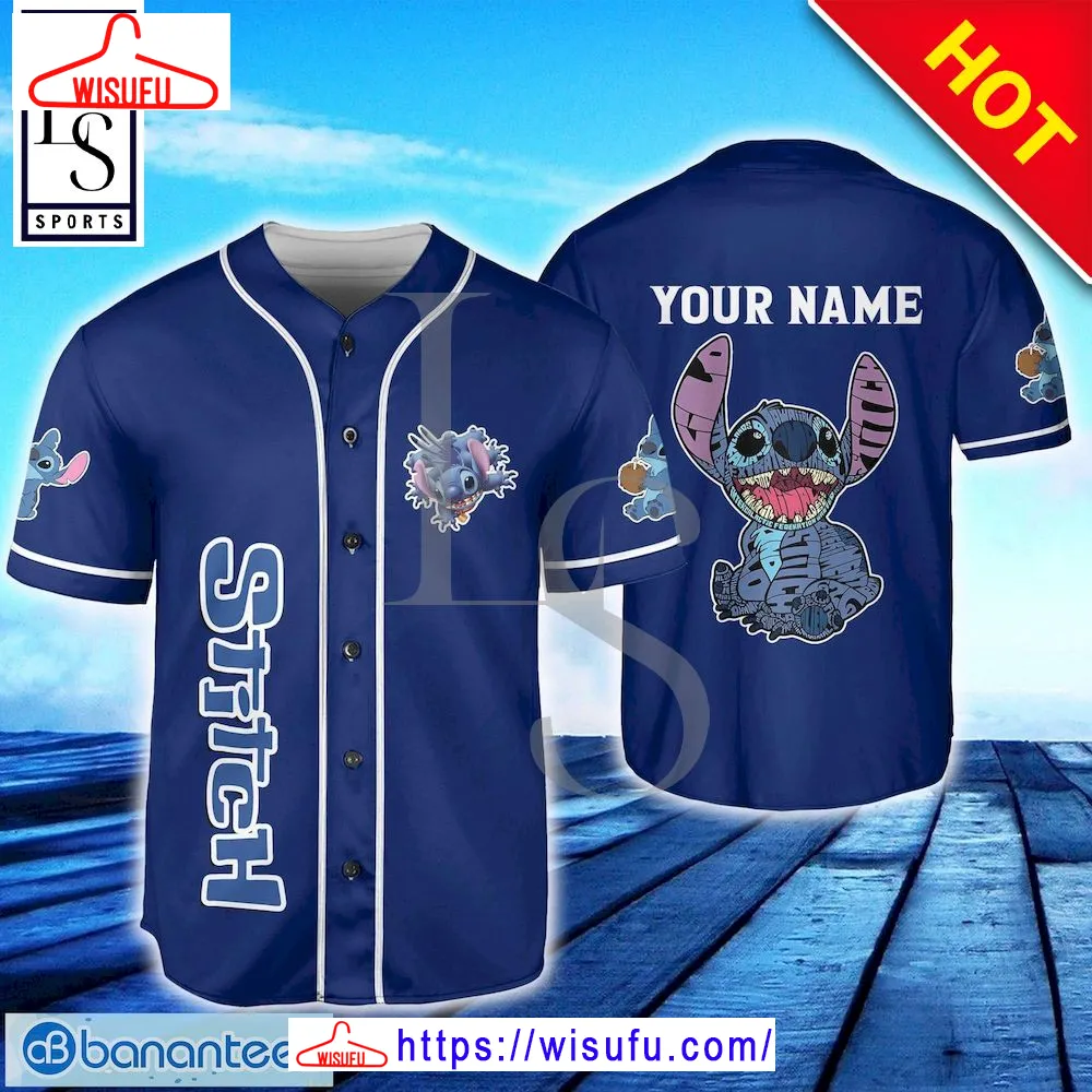 Stitch Blue Dark Blue Custom Name Baseball Jersey, New Fashion Gifts