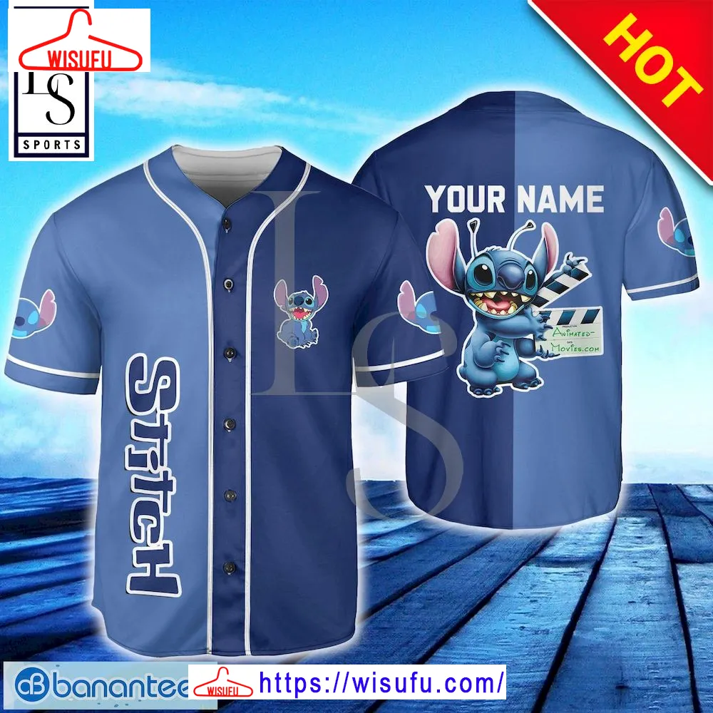 Stitch Blue Dark Custom Name Baseball Jersey, New Fashion Gifts