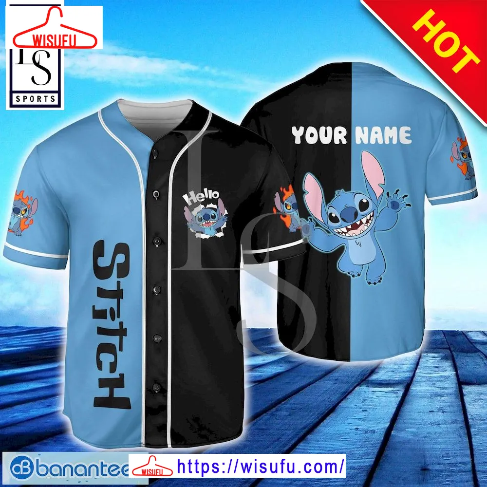 Stitch Blue Dark Cyan Black Custom Name Baseball Jersey, New Fashion Gifts