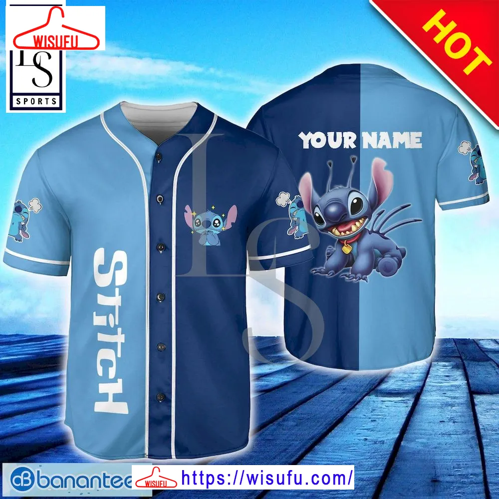 Stitch Blue Dark Cyan Custom Name Baseball Jersey, New Fashion Gifts