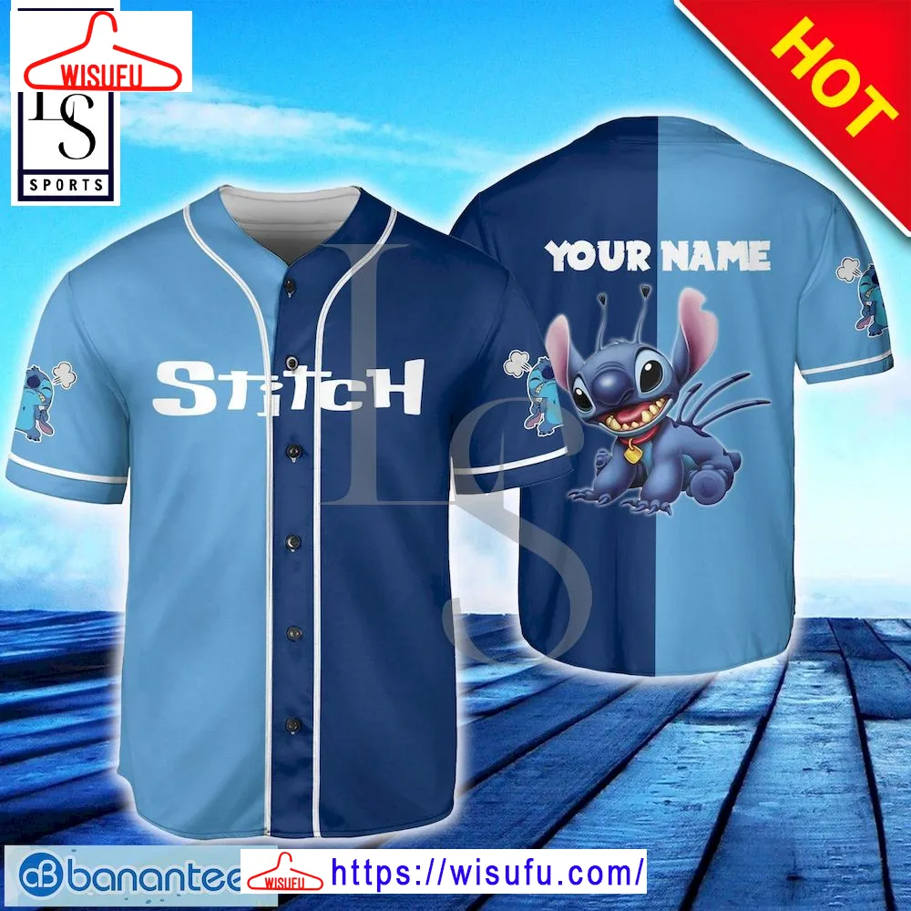 Stitch Blue Dark Cyan Horizontal Text Custom Name Baseball Jersey, New Fashion Gifts