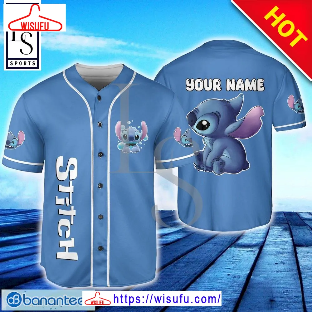 Stitch Blue Special Custom Name Baseball Jersey, New Fashion Gifts