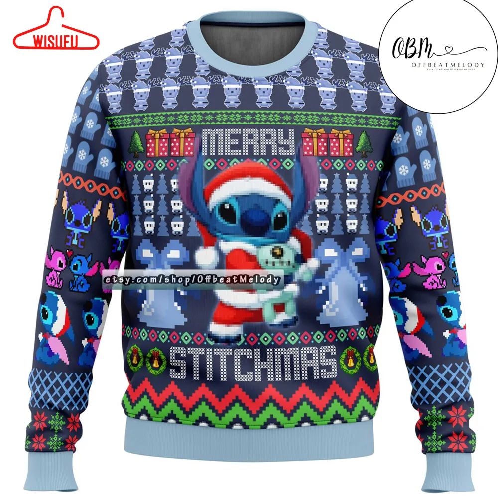 Stitch Lilo And Stitch Ugly Christmas Sweater, Stitch Fan Ugly Sweater Over Print, 2024 Stitch Disney Movie Christmas Ugly Sweater