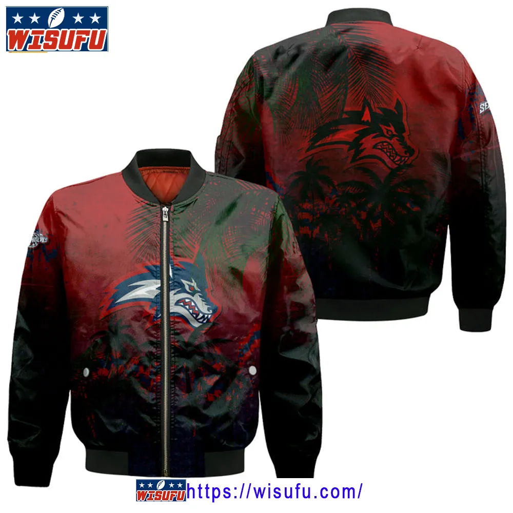 Stony Brook Seawolves Coconut Tree Tropical Grunge Bomber Jacket