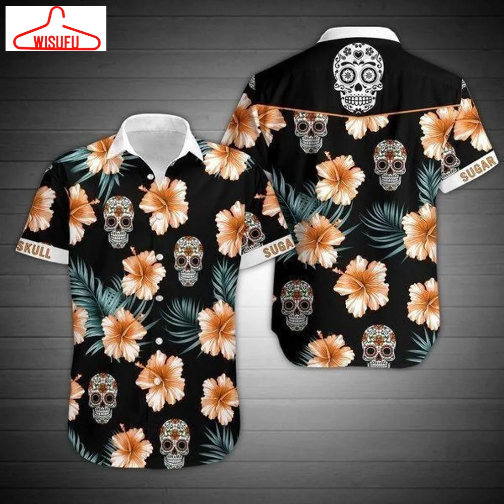 Sugar Skull And Floral Hawaiian Shirt