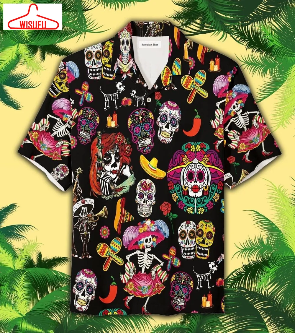 Sugar Skull Calavera Guns And Roses Hawaiian Shirt