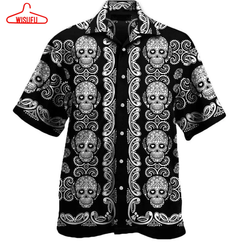 Sugar Skull Pattern Unisex Hawaiian Shirts #kv, New Hawaiian Holiday Outfits, New Fashion Gifts