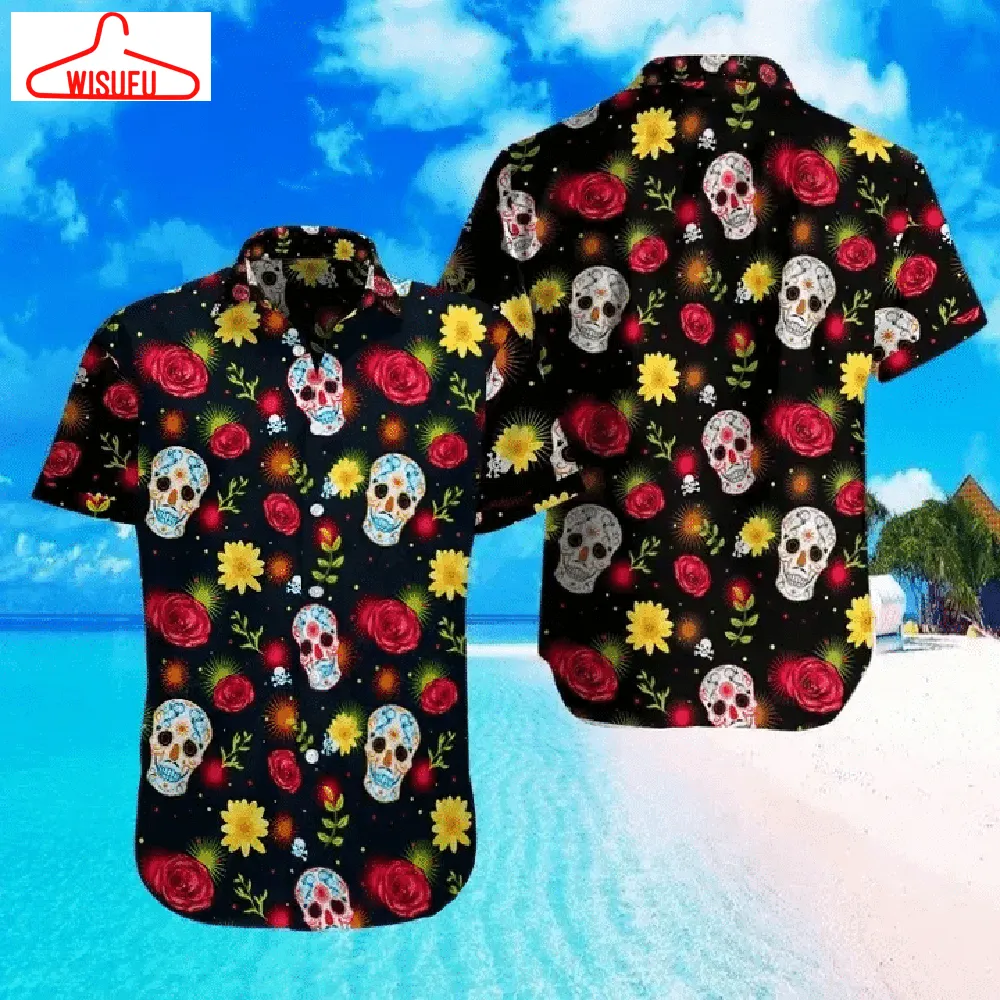 Sugar Skull With Rose Hawaiian Shirt