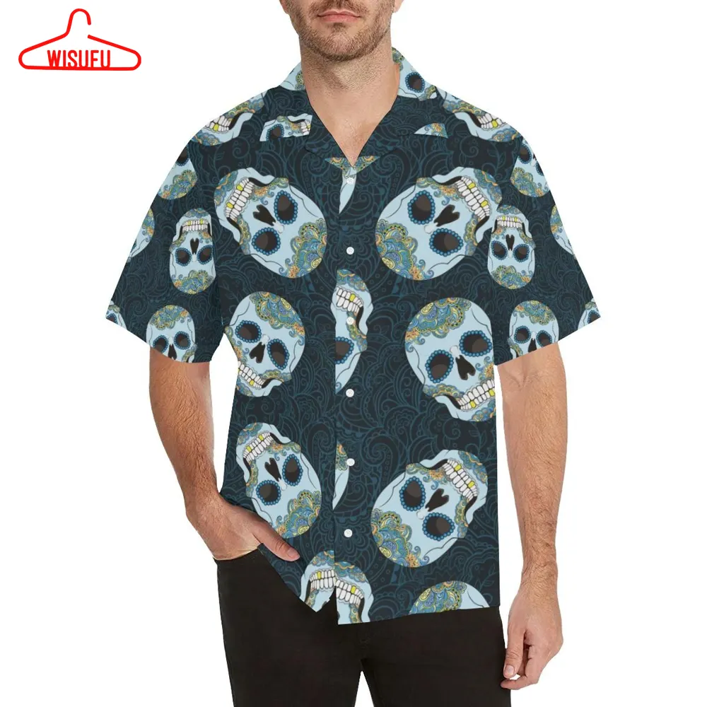 Suger Skull Pattern MenÂs All Over Print Hawaiian Shirt, New Hawaiian Holiday Outfits, New Fashion Gifts