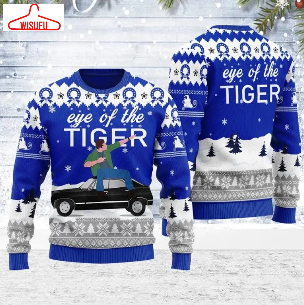 Supernatural Dean Singing Eye Of The Tiger Ugly Knitted Christmas Sweater, Xmas Sweater, Christmas Sweater, Ugly Christmas Sweatshirt