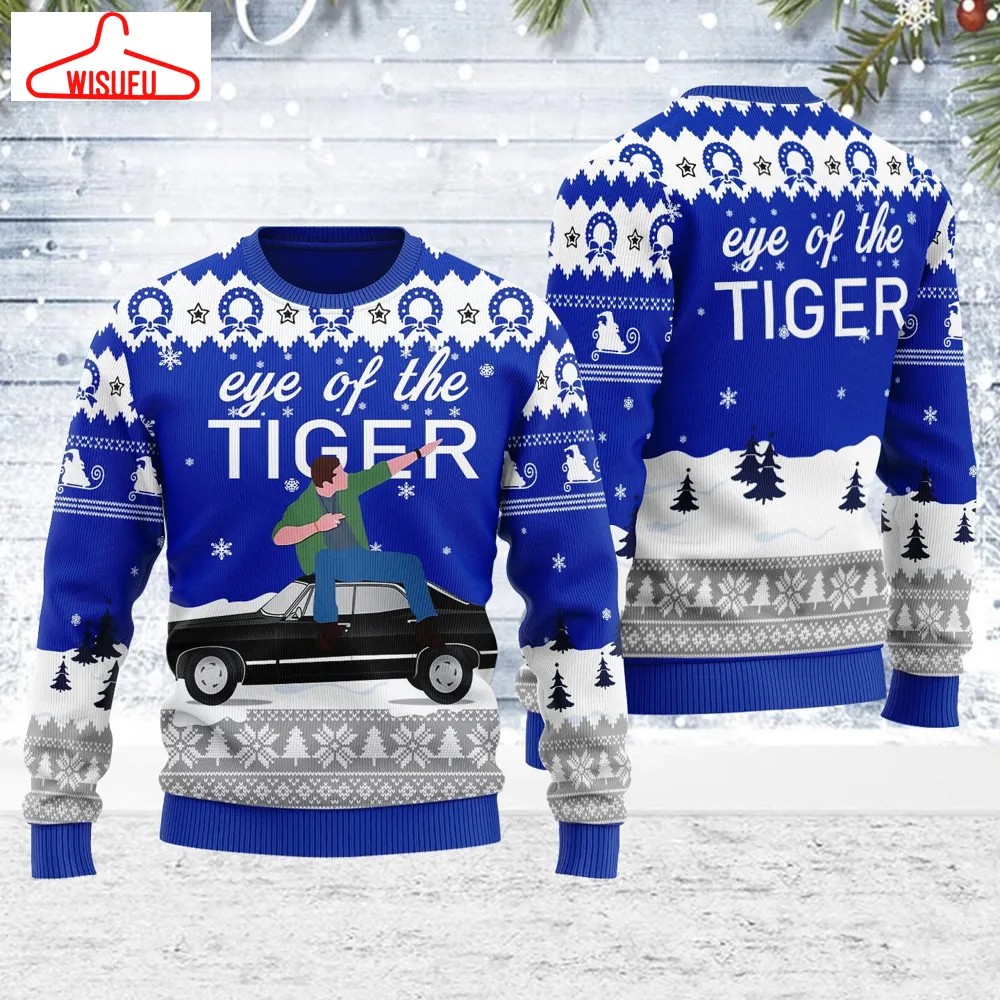 Supernatural Dean Singing Eye Of The Tiger Ugly Knitted Christmas Sweatshirt, Xmas Sweater, Christmas Sweater, Ugly Christmas Sweater