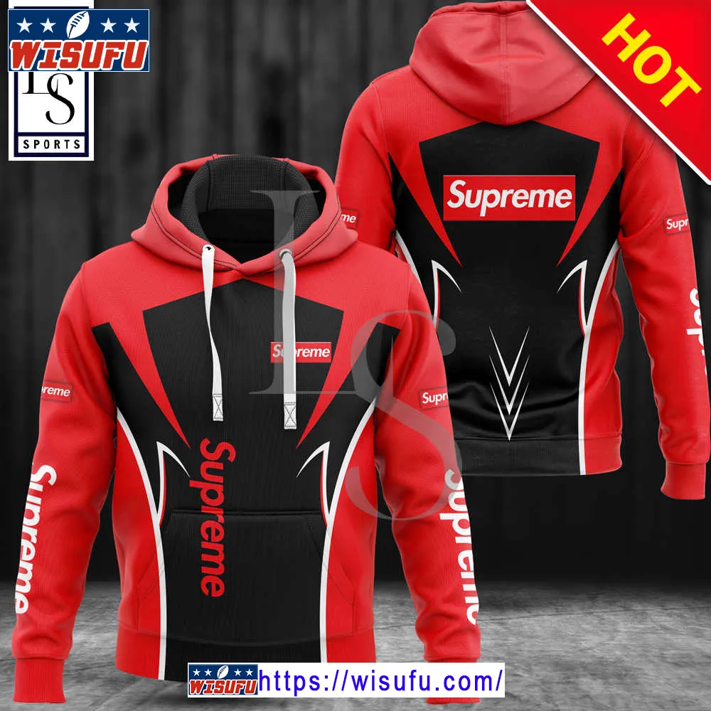 Suprem.e Red Black Luxur.y Hoodie