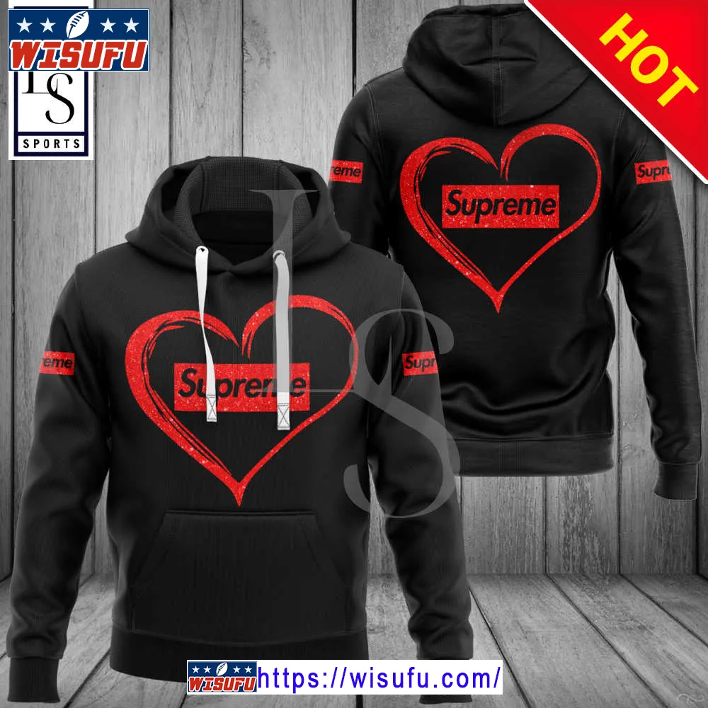 Suprem.e Red Heart Black Luxur.y Premium Hoodie