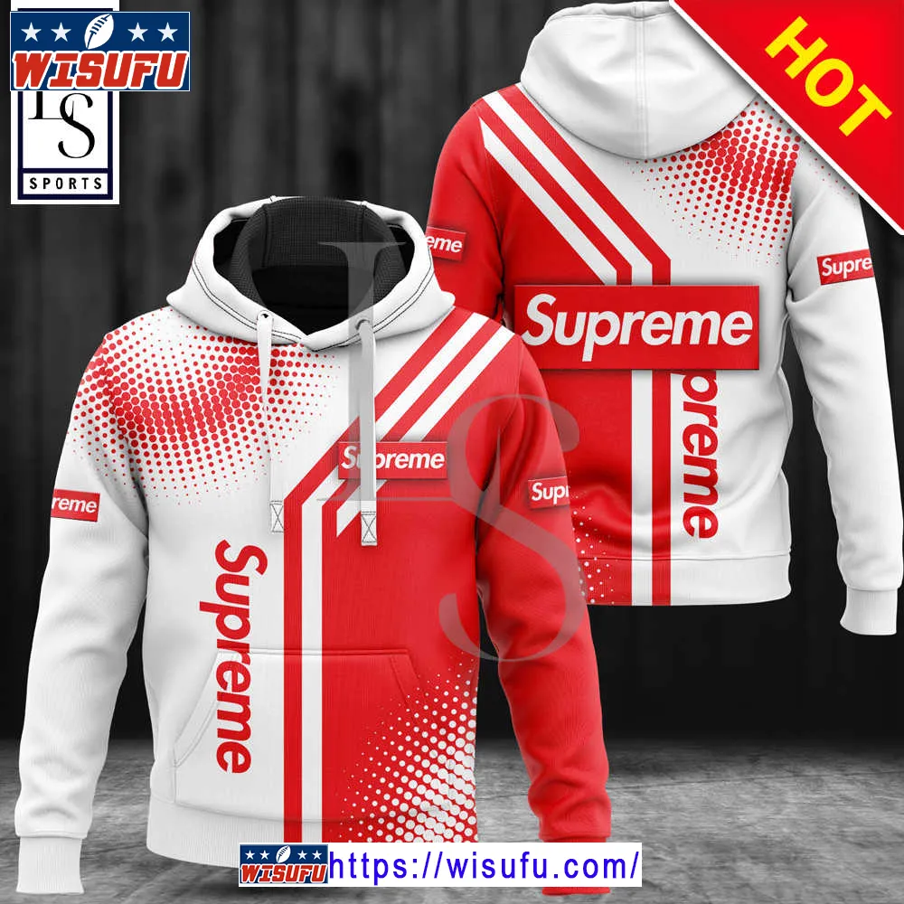 Suprem.e Red White Fashion Luxur.y Premium Hoodie