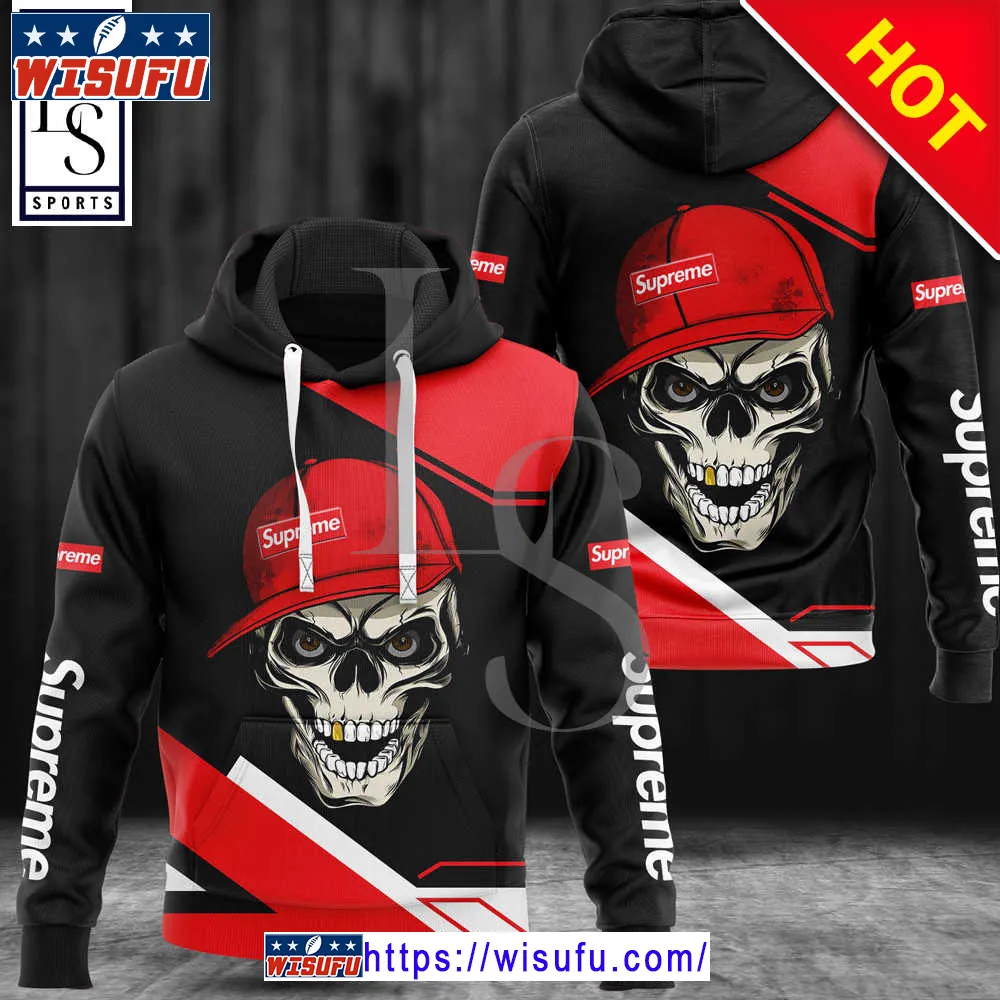 Suprem.e Skull Wearing Hat Black Luxur.y Premium Hoodie