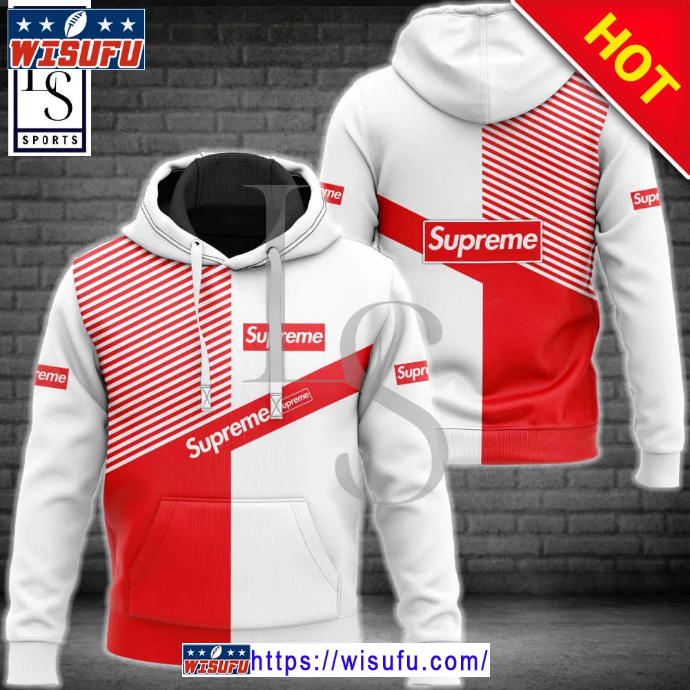 Suprem.e White Red Luxur.y Hoodie